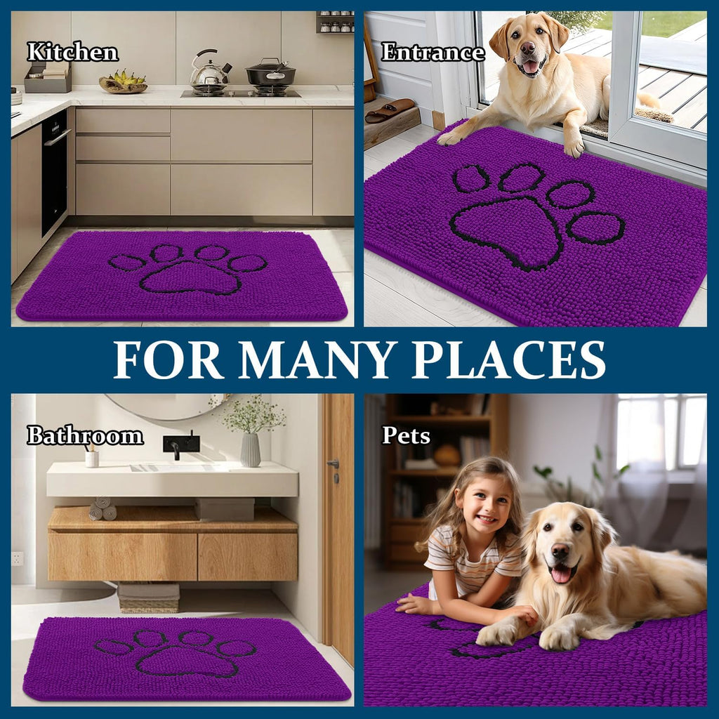 OLANLY Dog Door Mat - Absorbent Non-Slip Mud Mat for Paws | 36x24 Purple Chenille Design
