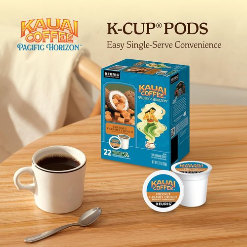 Kauai Coffee K-Cup Pods | Medium Roast Arabica Coffee with Nutty Caramel & Tropical Coconut | 22 Single Serve K-Cups
