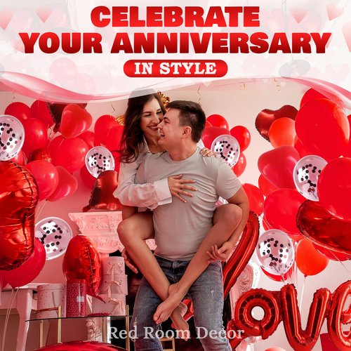 Romantic Balloon Decoration Kit with 42" LOVE Letters & Heart Balloons - Proposal, Engagement, Wedding & Anniversary Room Decoration Set with Hanging Hearts & Rose Petals - Complete Romantic Setup