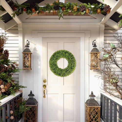 Boxwood Wreath - 20-Inch Greenery Wreath for Front Door | Year-Round Farmhouse Decor