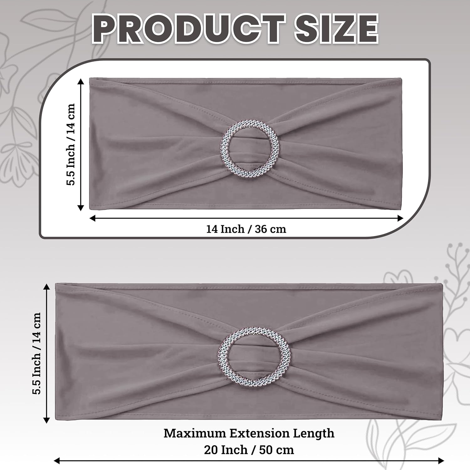 MDS Premium Spandex Chair Sashes - Stretchy Bow Covers with Buckle Slider | Fits Most Dining Chairs - Silver Gray, Pack of 50