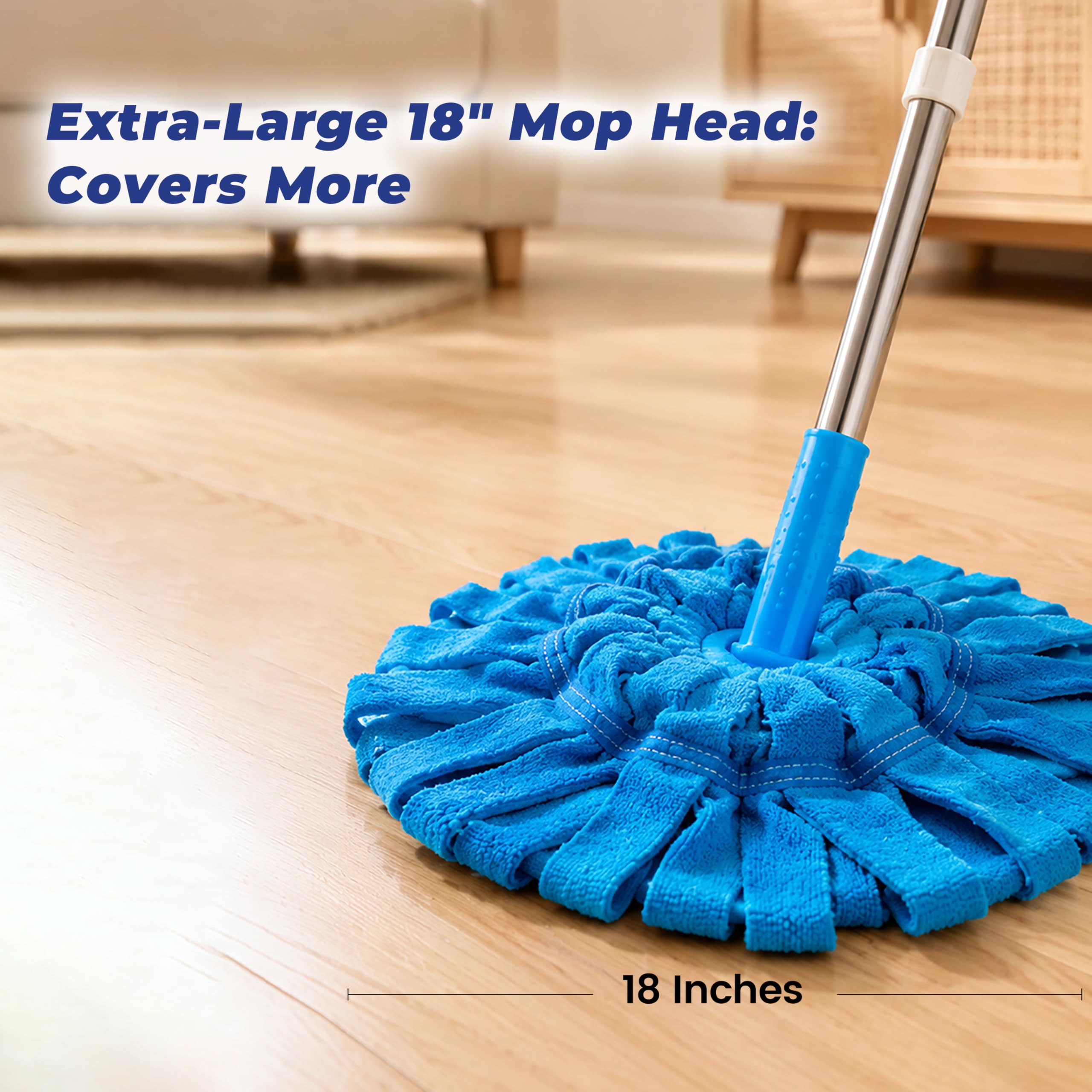 EaseYourDay Self-Wringing Twist Mops, Hands-Free Ratchet Wringing, Microfiber Mop with 1 Extra Refill