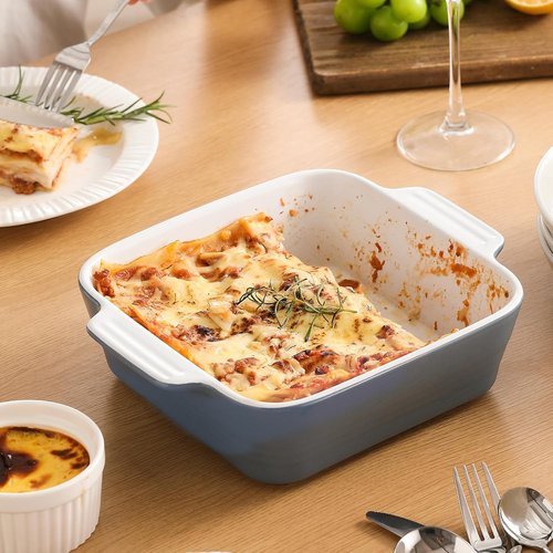 DOWAN 8x8 Ceramic Baking Dish - Versatile Square Casserole Pan with Handle | 2 Quart, Airy Blue