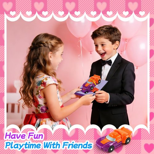 28-Pack Party Favor Gift Mini Transforming Robot Car Toys Bulk with Cards for Kids Transformer Vehicle Toys Party Favors School Classroom Gifts Exchange Goodie Bag Stuffers for Boys and Girls