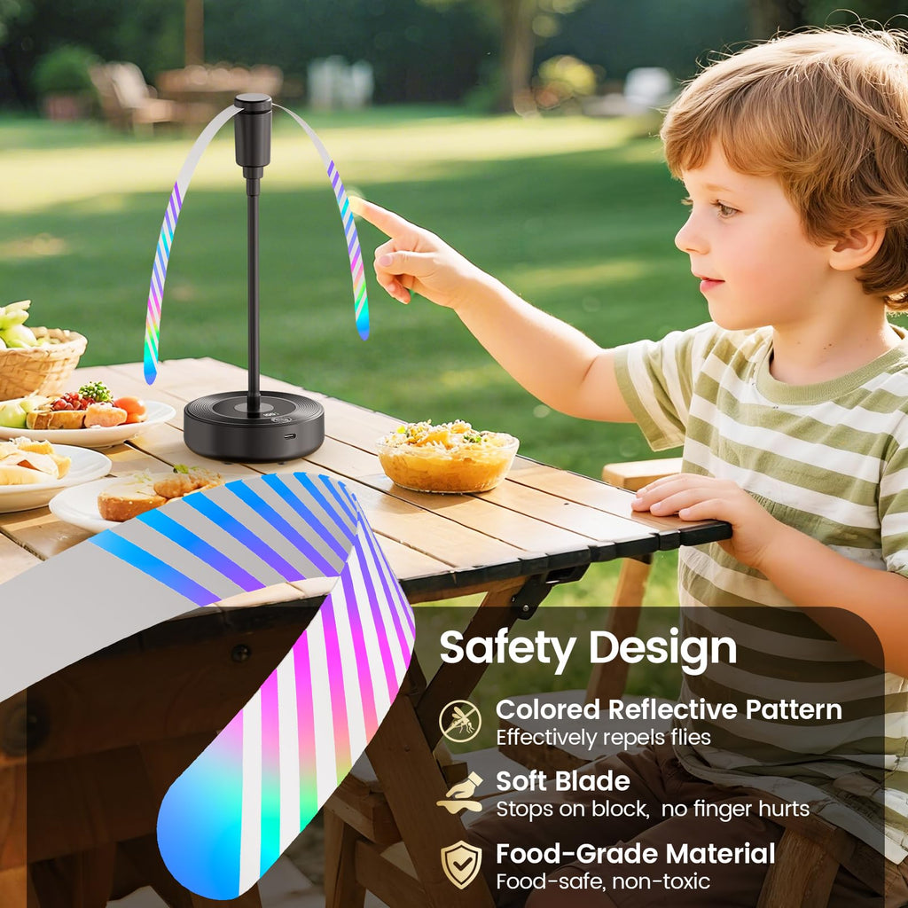 TriPole Fly Fans for Tables, 2000mAh Rechargeable Battery Operated Food Fan Lasts 20 Hrs with LED Display, Portable Fly Table Fan Indoor Outdoor for Picnic, Party, BBQ, Kitchen, Patio, 4 Pack
