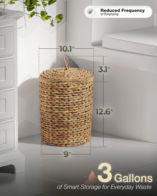 BLUEWEST 3 Gallons Wicker Trash Can with Lid,Handwoven Rattan Trash Can, Woven Decorative Wastebasket, Wicker Waste Basket with Removable Plastic Inner Bin for Bathroom, Bedroom, Office, or Kitchen