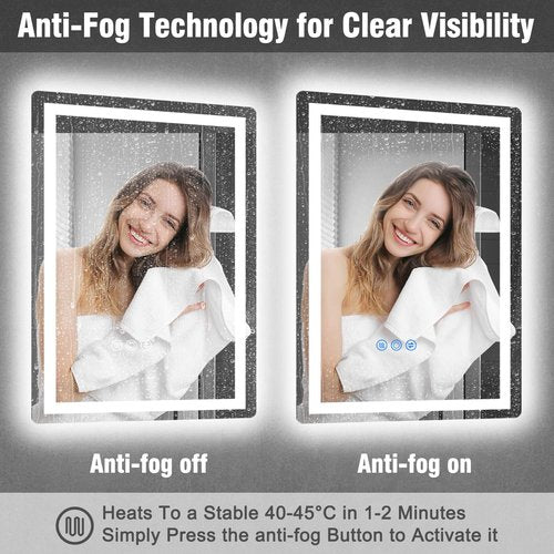 LED Bathroom Mirror 20X28 Makeup Mirror with Lights, Wall-Mounted Vanity Mirrors, Hollywood Lighted Mirror with Stepless Dimmable, Anti-Fog Wall Mirrors Back Front Light Bathroom Mirror (20"x28")