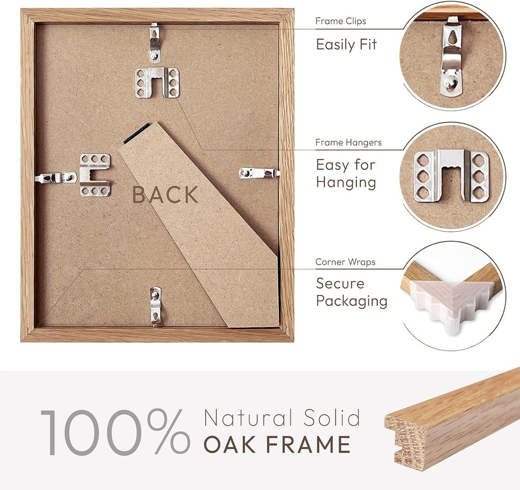 Solid Oak Picture Frame by [Brand Name] - 8.5x11 with Mat for 6x8 Opening | Natural Wood for Wall/Table Display
