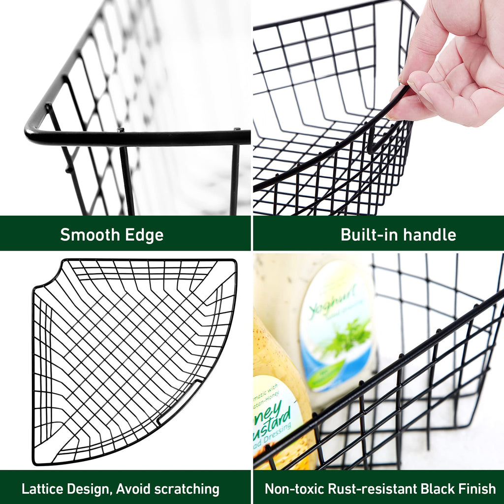 Leeden Lazy Susan Wire Storage Organizer Basket with Handle-Metal Cabinet Storage Bins -Kitchen Cabinet Organizer-1/4 Wedge Can Organizer Black (for 24" Lazy Susan, 4 Pack)