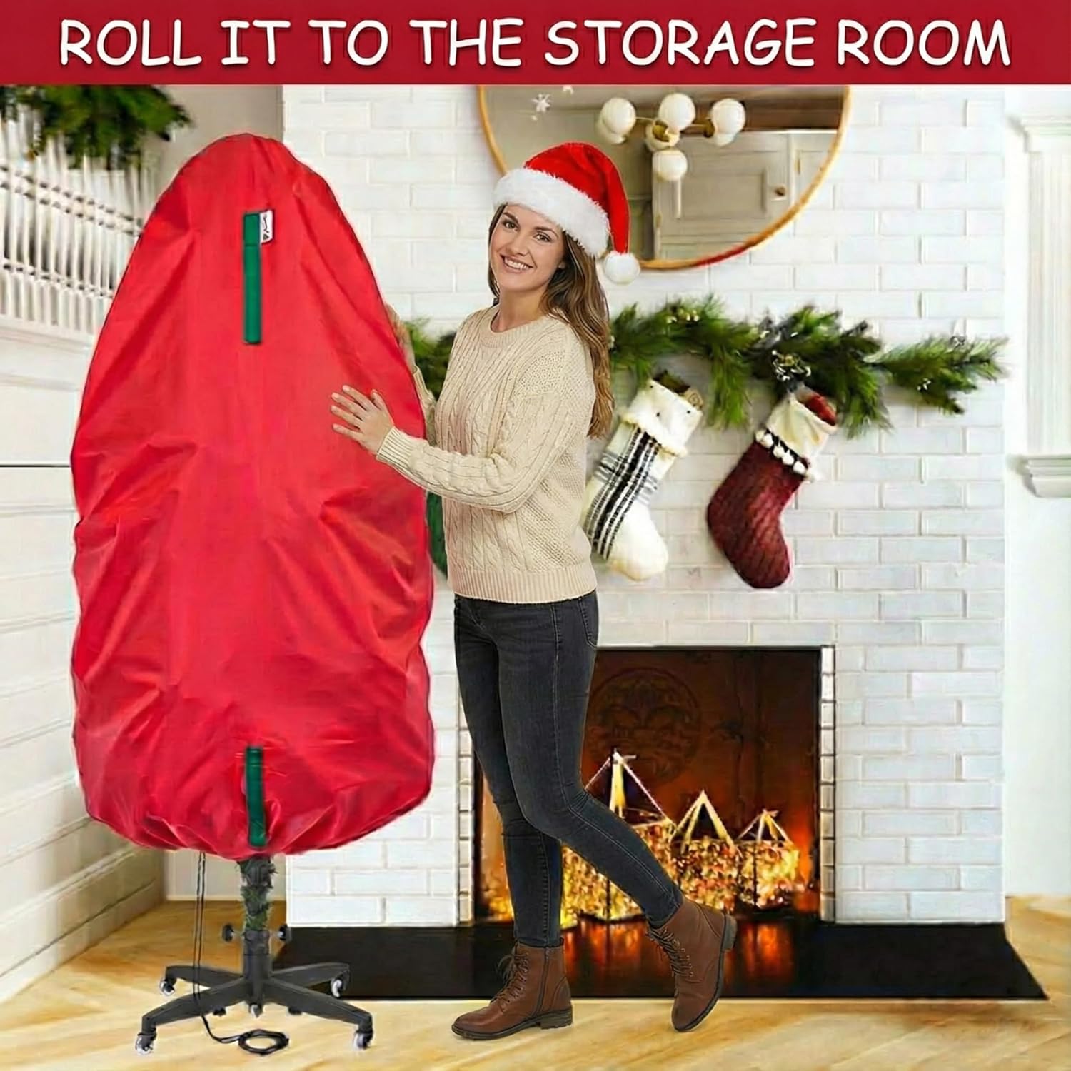 Upright Christmas Tree Storage Bag - Durable Dustproof Cover for 5 Ft Artificial Trees | Easy-Use Red Holiday Storage