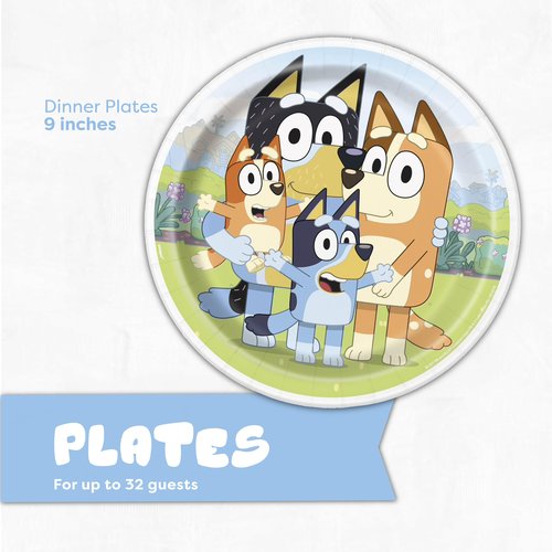 Bluey Plates and Napkins for 32 Guests | Bluey Birthday Decorations for Party | Officially Licensed