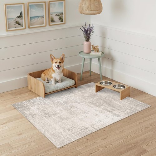 HAOYUNLAI Entryway Area Rug - Soft Washable Carpet with Non-Slip Backing | Distressed Beige/Cream (2x3)