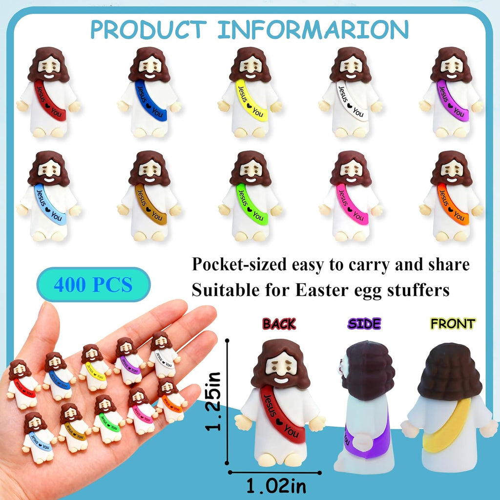 Skiennix 50 Pcs Mini Jesus Figures - Colorful Rubber Easter Toys for Religious Gifts & Party Favors