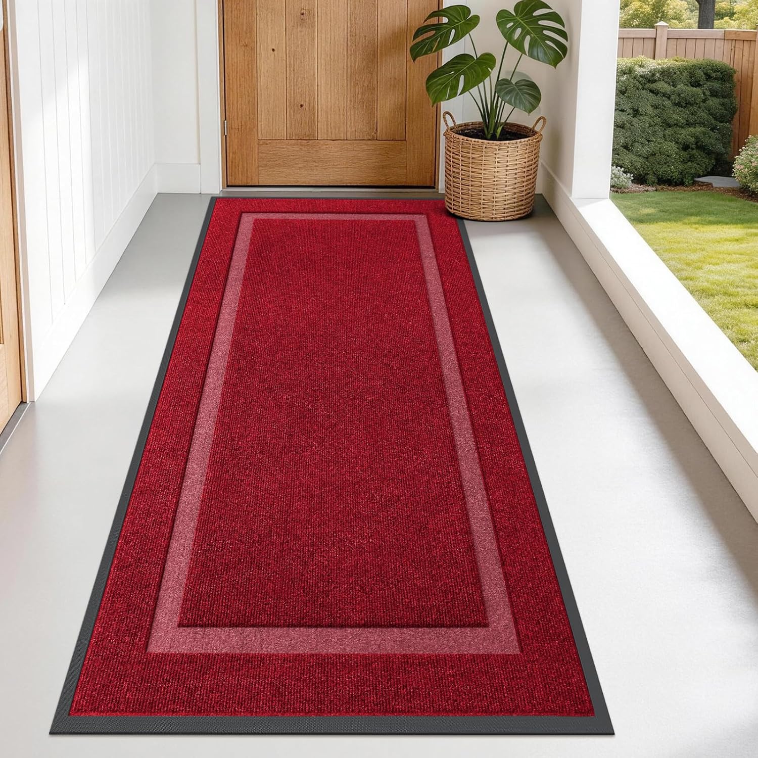 OLANLY Waterproof Front Door Mat - All-Season, Fade Resistant, Easy Clean | 71x34, Wine Red