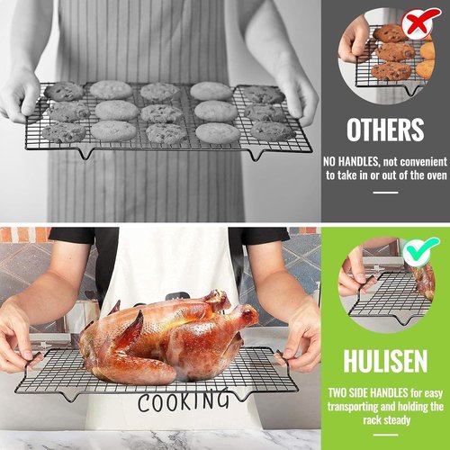 HULISEN Cooling Rack Set - 2 Pack Nonstick Baking Racks with Handles | 16" x 10" for Cookies & Grilling