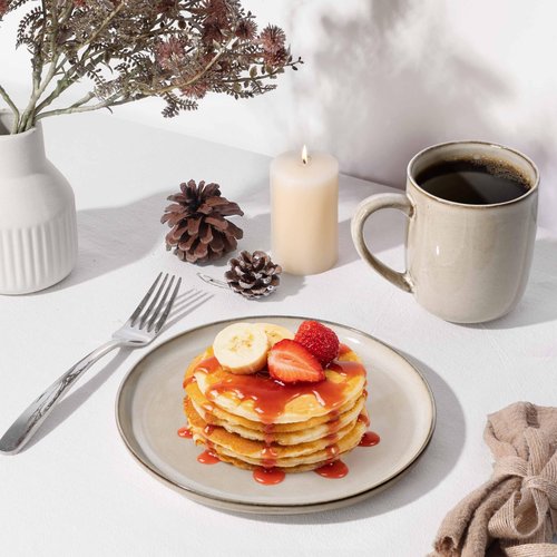 Herogo Stoneware Plates and Bowls Sets for 8, 24 Pieces Modern Round Dinnerware, Reactive Glaze Dishes Set for Kitchen, Chip Resistant, Microwave & Dishwasher Safe, Cream Khaki