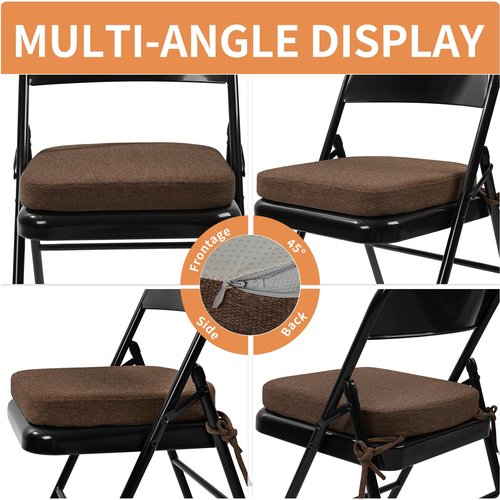 SINOSSO Memory Foam Chair Cushion for Folding Chair 1 Pcs, Thickened 2" Square Kitchen Chair Pad with Ties, Indoor Non-Slip Dining Chair Seat Cushion (1 Pcs, Dark Brown)