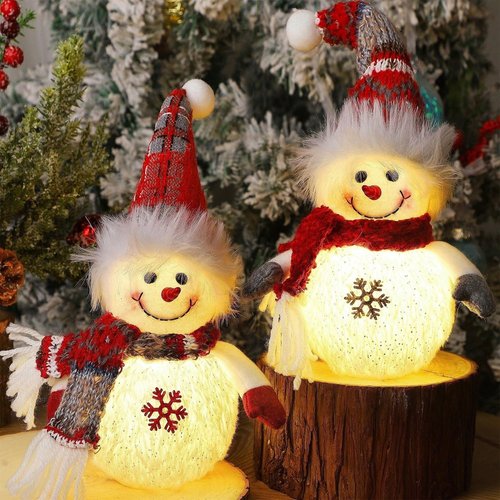 Juegoal Lighted Snowman Figurines - 10 Inch Christmas Table Decorations | Battery Operated Holiday Ornaments