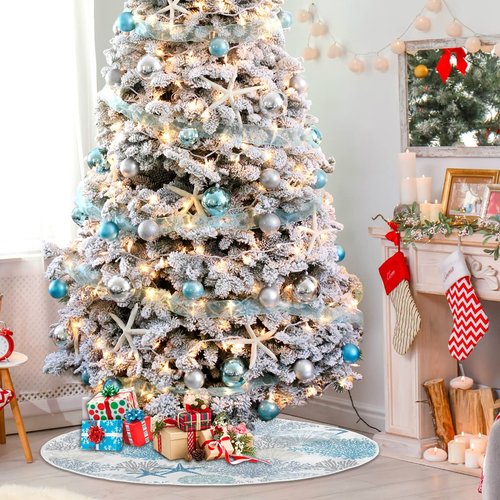 Christmas Tree Skirt Beach Coastal Xmas Tree Decorations Burlap Blue Tree Skirt Small for 4 ft Tree 36 inch