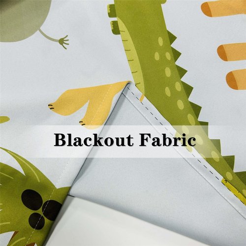 YUANZU Animal Curtains W42 x L63 Inch Grommet Thermal Insulated Blackout Window Drapes Safari Hippo Crocodile Lion Elephant Giraffe Woodland Zoo Pattern for Kids Boys Girls Nursery Bedroom 2 Panels