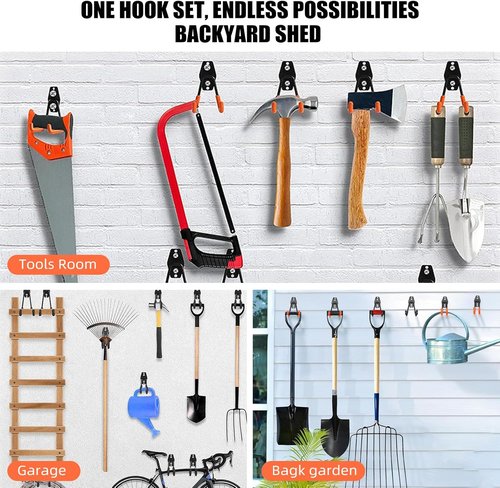 Garage Hooks by [Brand Name] - 4 Pack Heavy-Duty 7.7-Inch Square Wall Hooks for Ladders, Bikes & Tools | Black