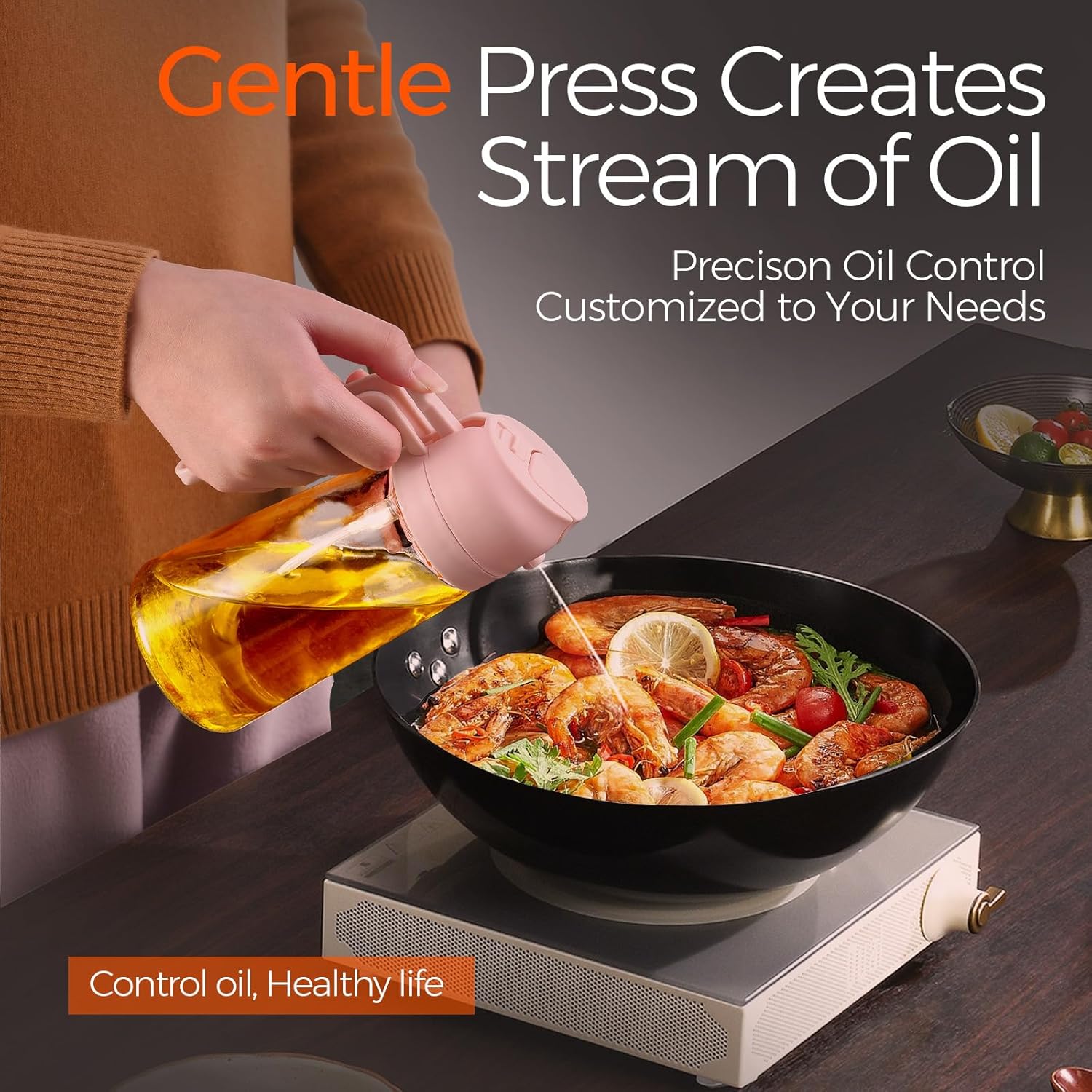 YARRAMATE Glass Olive Oil Sprayer - 2-in-1 Food Grade Spray Bottle for Cooking | 16oz Peach Pink