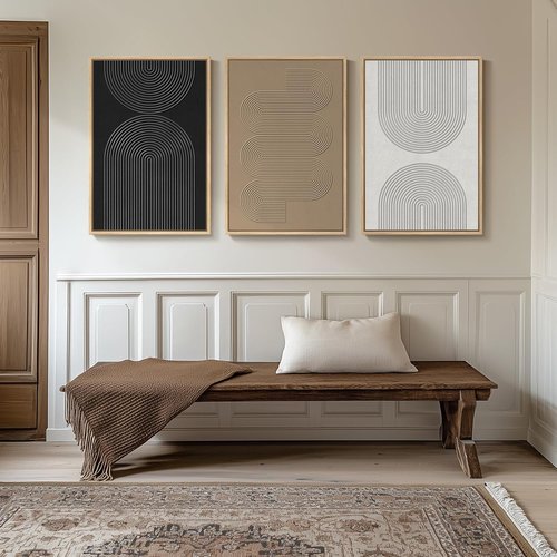 Boho Wall Art Set of 3 - Large 3D Textured Abstract Paintings for Modern Living Room Decor