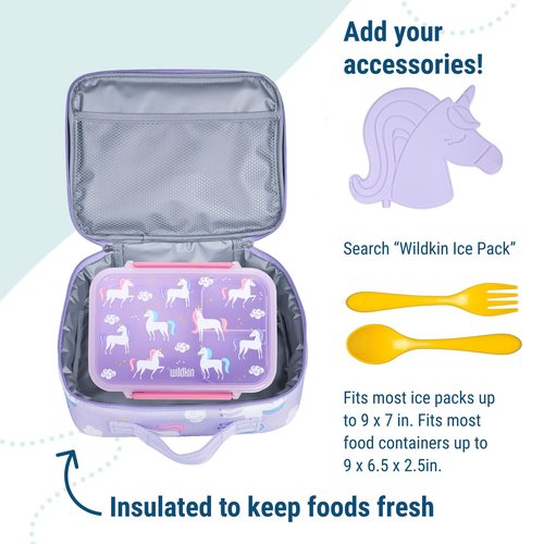 Wildkin Kids Insulated Lunch Box – Durable and Reusable for School & Travel - Unicorn