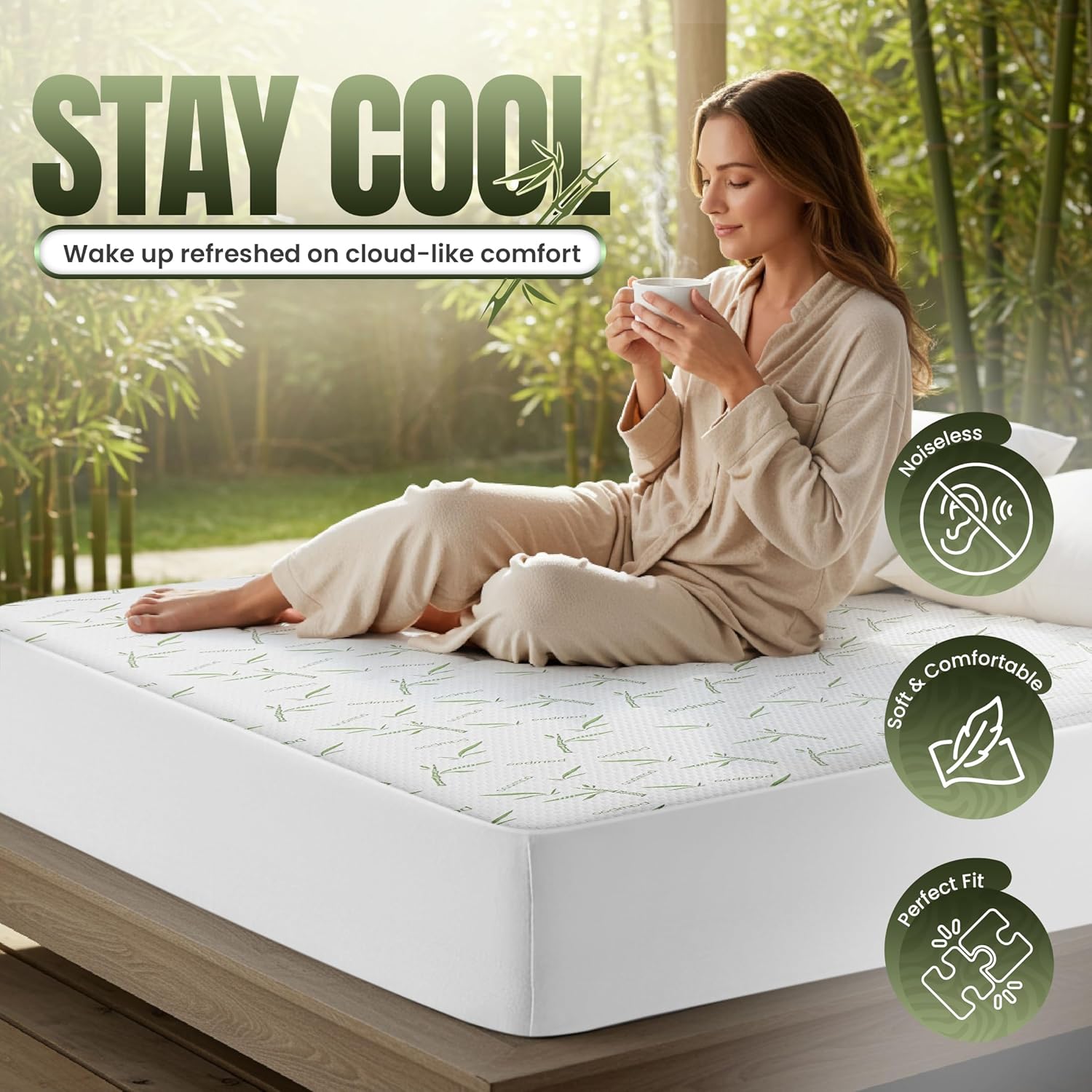 Utopia Bedding Waterproof Mattress Protector - Premium Bamboo Viscose Cooling Cover | Full Size, Soft & Breathable, 15" Deep Pockets