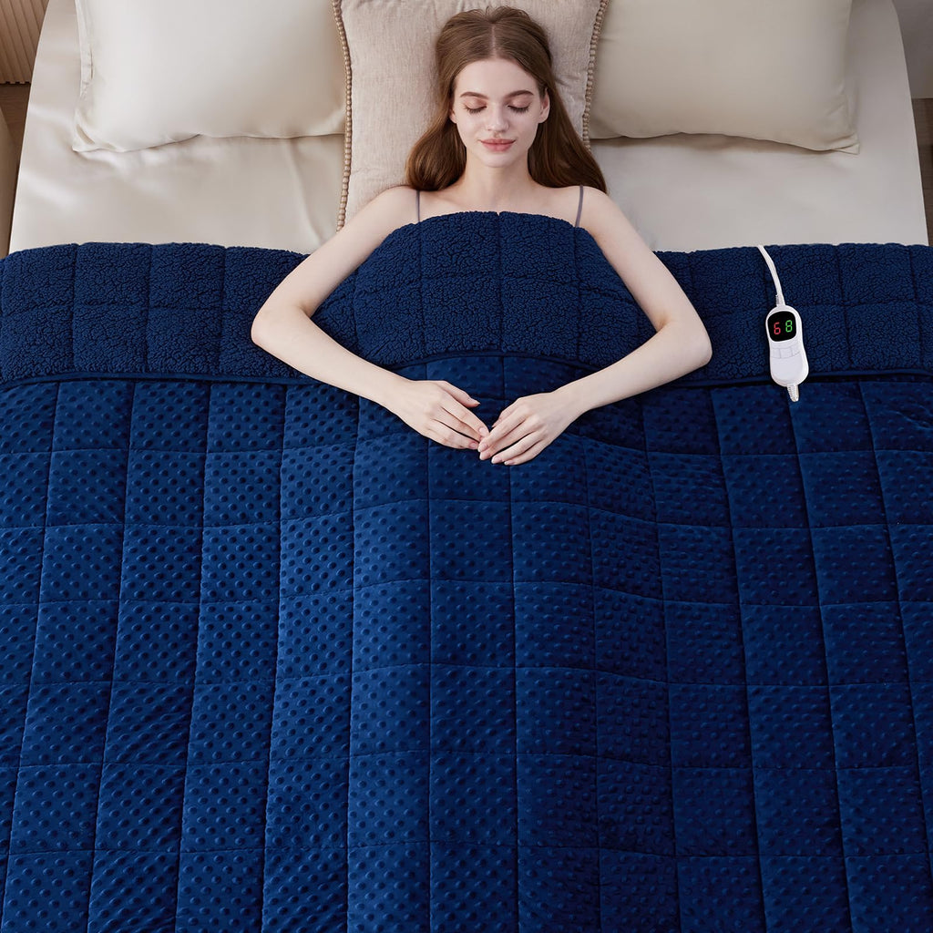 Wellfeel Heated Weighted Blanket for Adults, Soft Electric Throw Blanket 48''x72'' 15LBS Fast Heating Heavy Cozy Blanket with 10 Heating Levels and 1/2/4/6/8 Hours Auto Off (Blue,Twin Size)