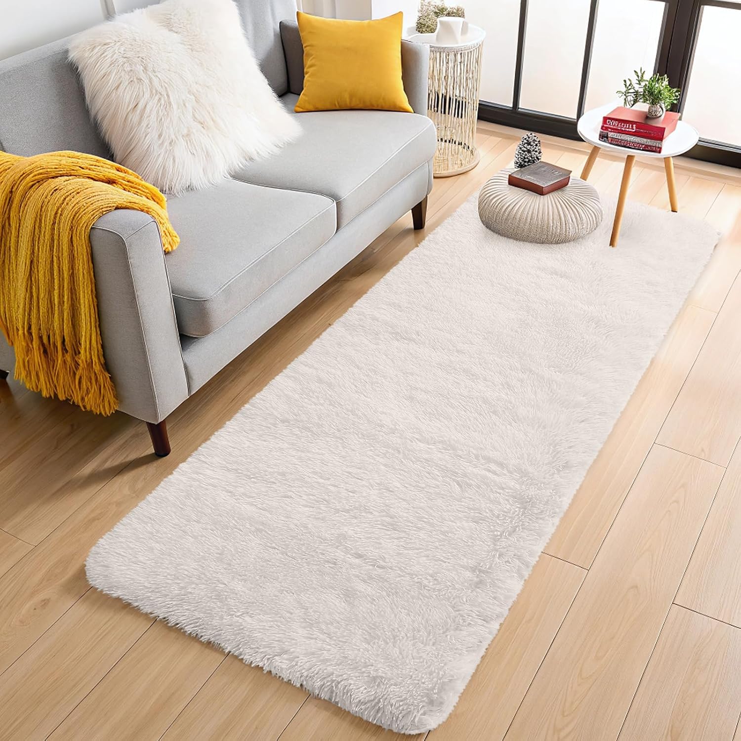 OLANLY Runner Rugs - Soft, Machine Washable Shaggy Carpet for Hallway & Bedroom | Ivory, 2x9 ft