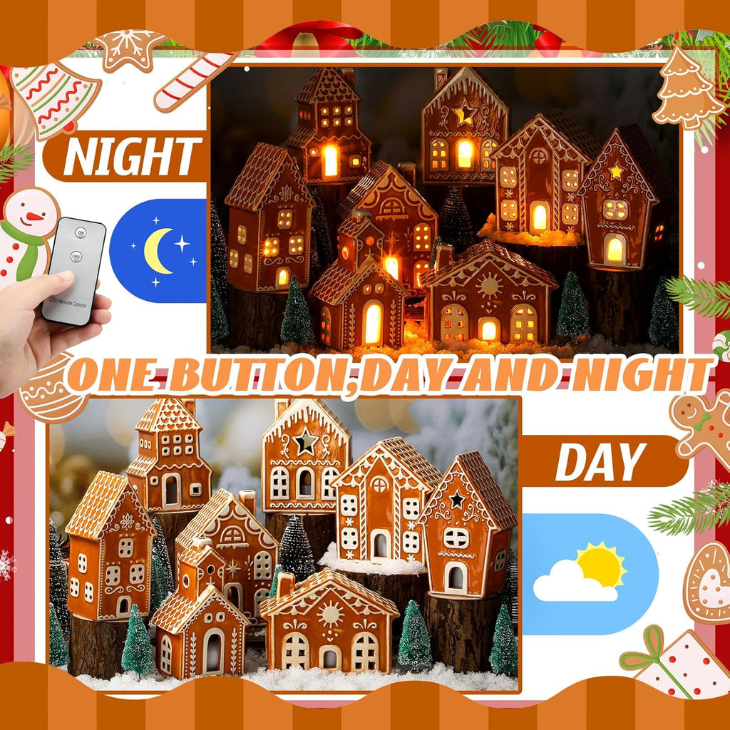 WILLBOND 29 PCS LED Gingerbread Christmas Village Set - Lighted Ceramic Houses & Trees | Remote Control Decor