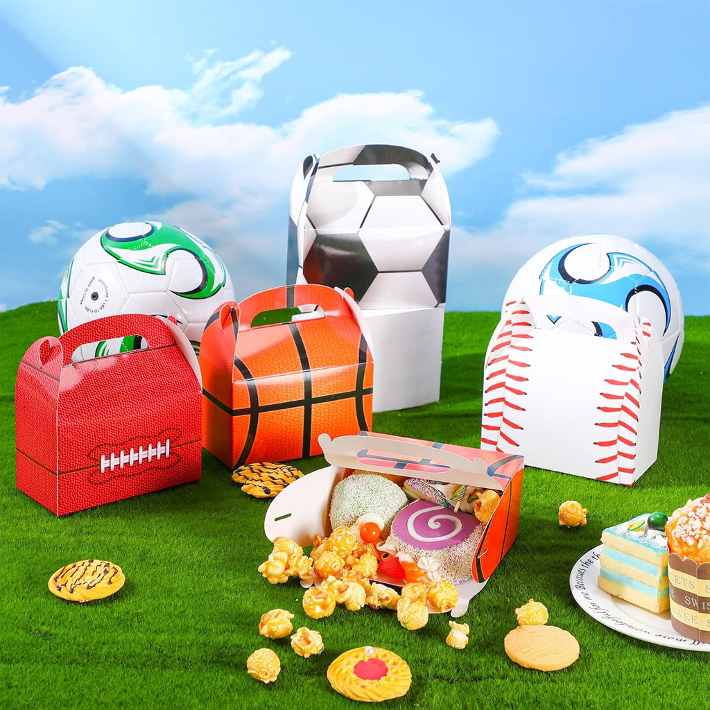 Nezyo Sports Themed Birthday Party Supplies - 24 Pack Football & Soccer Treat Boxes | Perfect for Baby Showers