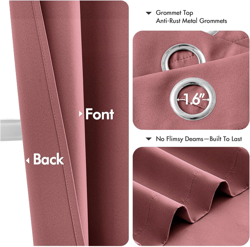 MIULEE Dusty Rose Blackout Curtains - Thermal Insulated Room Darkening Drapes | 63-Inch Grommet Panels