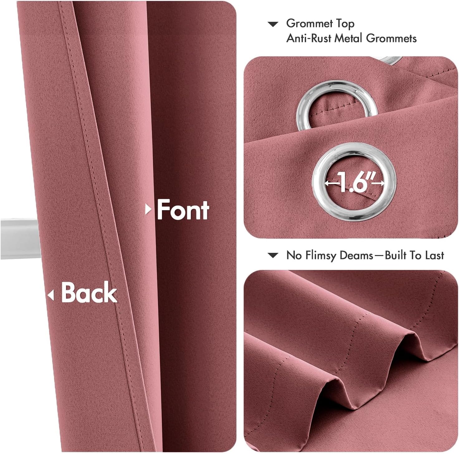 MIULEE Dusty Rose Blackout Curtains - Thermal Insulated Room Darkening Drapes | 63-Inch Grommet Panels