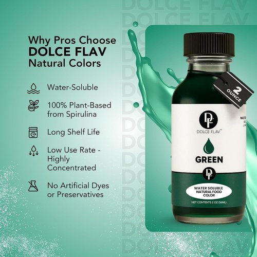 Dolce Flav Natural Green Food Coloring - Vibrant Plant-Based 2 oz Liquid Dye for Baking & Drinks | No Artificial Dyes, Kosher, Made in USA