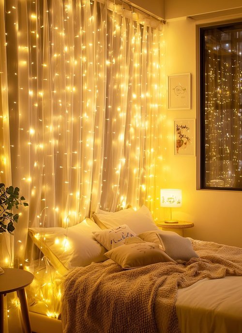 Brightown 300 LED Fairy Curtain Lights - 9.8ft x 9.8ft String Lights with Remote | USB Plug, 8 Lighting Modes, Warm White - 2 Pack