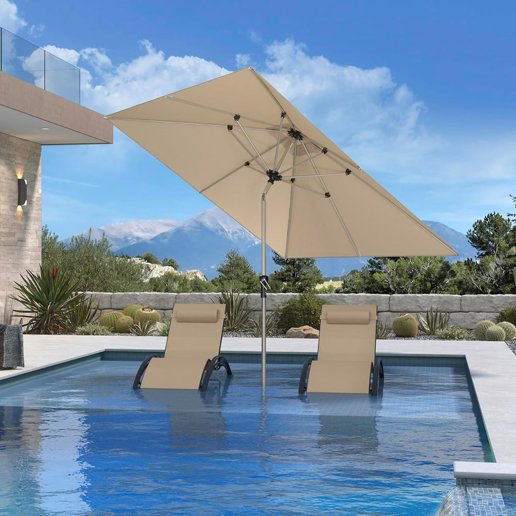 PURPLE LEAF 8' x 8' Square Patio Umbrella - Tilt Adjustment & Champagne Aluminum Frame for Outdoor Use