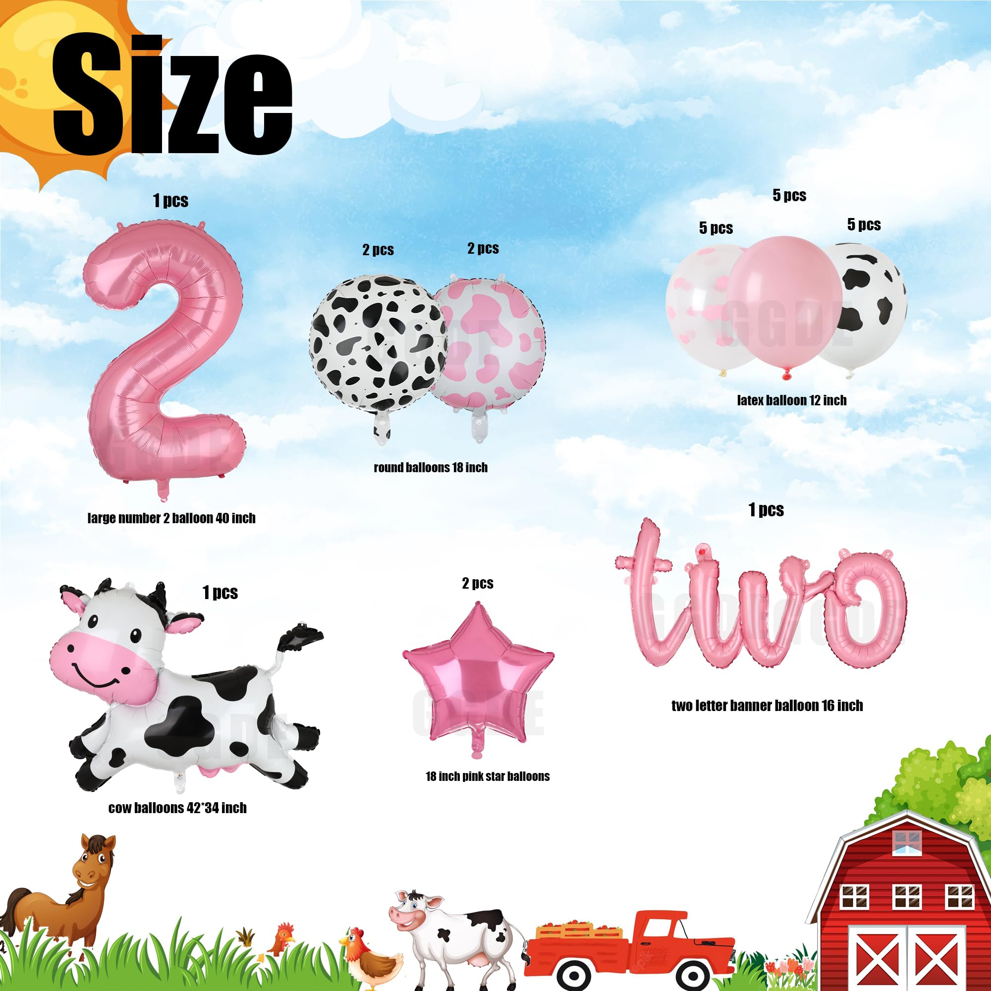 Cow Balloon Cow Shape Mylar Balloon 2nd Birthday Party Decoration Pink 40 Inch Large Number 2 TWO Letter Banner Balloons Cowgirl Farm Animal Theme Birthday Party Decor 24 Pcs