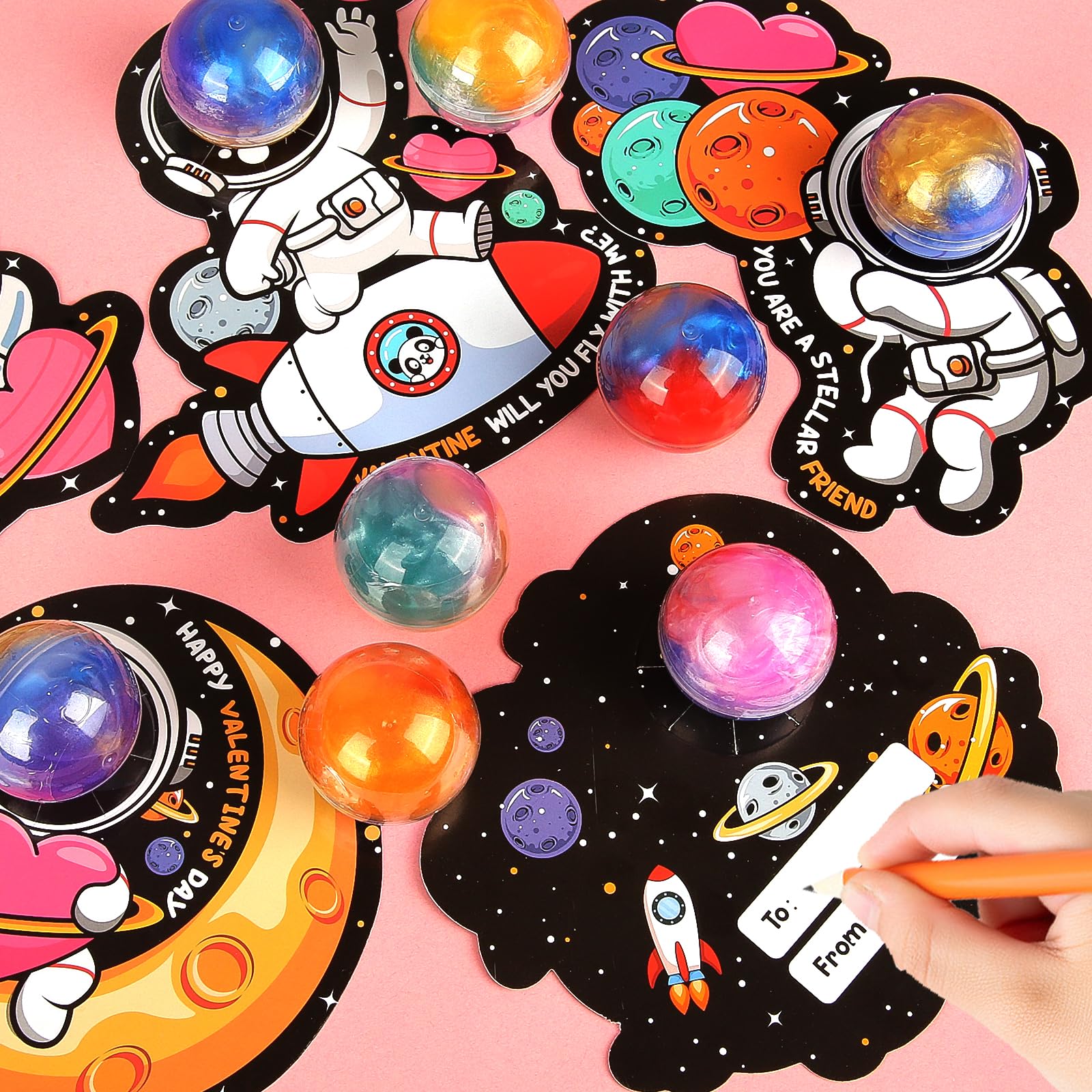SURCVIO 28 Pack Valentines Day Gifts for Kids, Galaxy Slime with Greeting Cards Stress Relief Fidget Set for Kids, Valentine's Day School Prize Party Favor, Classroom Exchange Gift Set