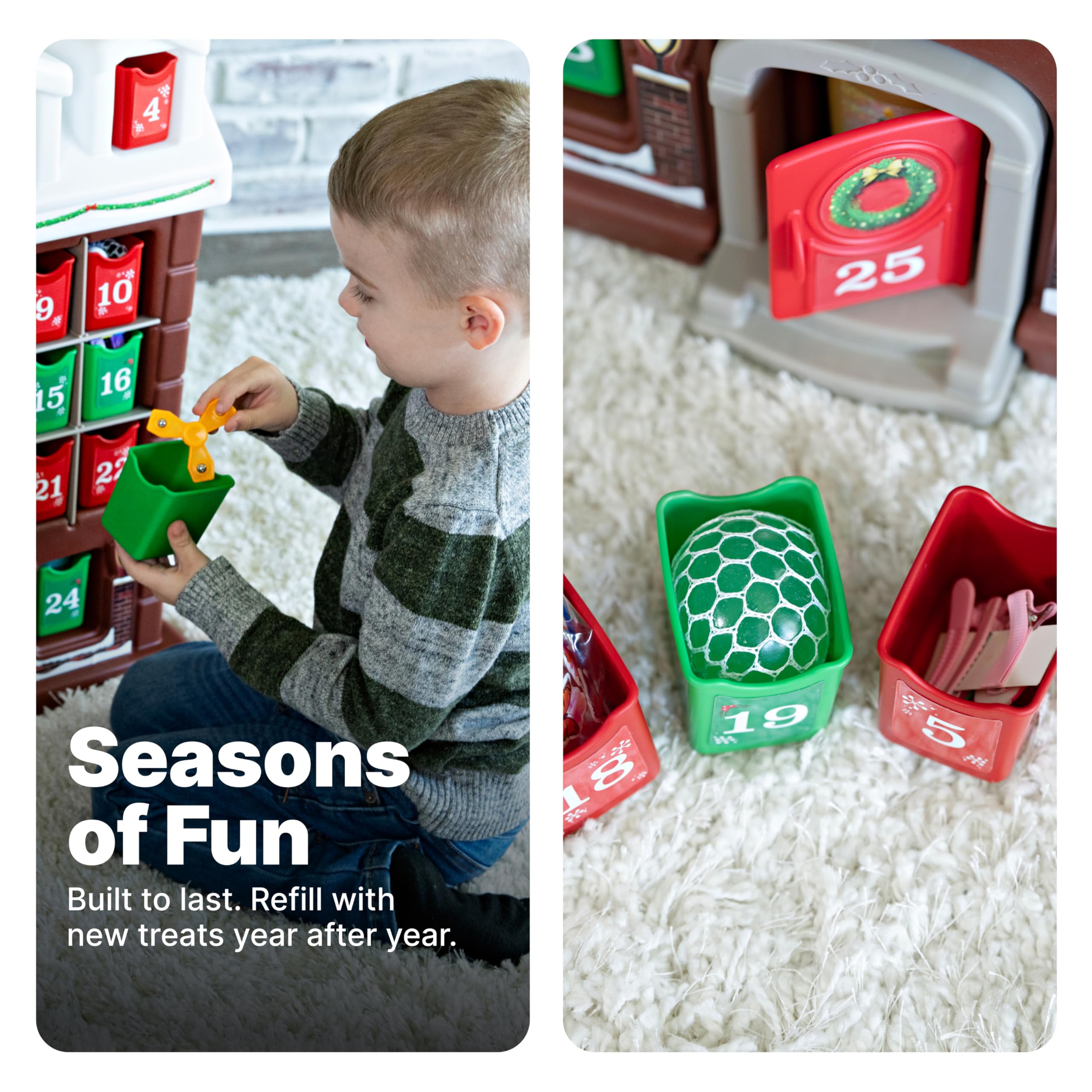 Step2 My First Advent Calendar, Kids Interactive Christmas Toy, Includes 25 Toy Refillable Bins, Hide Surprises for Holiday Excitement, Made of Durable Plastic, for Toddlers 1.5+ Years Old