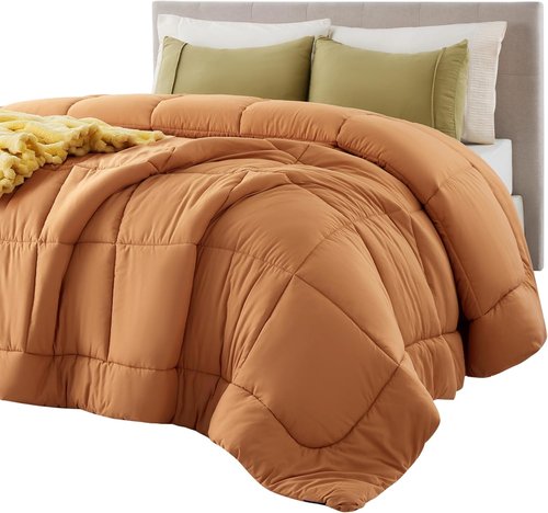 Bedsure Comforter Duvet Insert - All-Season Quilted Queen Size Bedding, GentleSoft Down Alternative, Burnt Orange 88 x 88 Inches