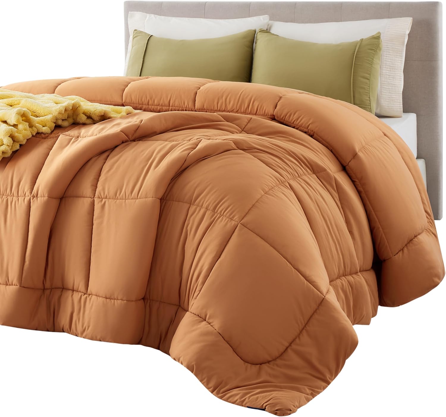 Bedsure Comforter Duvet Insert - Twin Size All-Season Quilted Down Alternative Bedding | GentleSoft, Burnt Orange 88 x 68 Inches