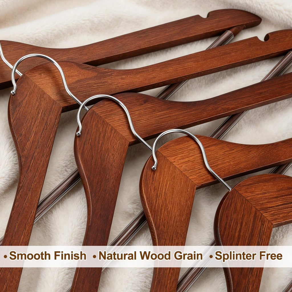 TOPIA HANGER Walnut Wooden Hangers 30 Pack, Wood Clothes Hangers, Durable Coat Hanger with 360-Degree Rotatable Hook, Non-Slip Pants Bar and Shoulder Notches for Camisole Tops - CT34WA30
