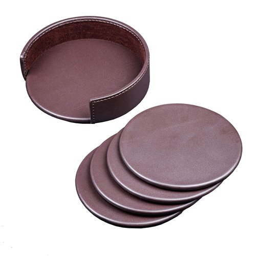 Dacasso Chocolate Brown Leather 4-Round Coaster Set