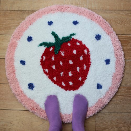 6 Funpop Fluffy Rug, 27 in Tufted Round Strawberry Area Rug for Bedroom; Non - Slip Bath Mat for Bathroom; Soft Cute Carpet for Living Room, for Girls' Room, for Kitchen, Machine - Washable