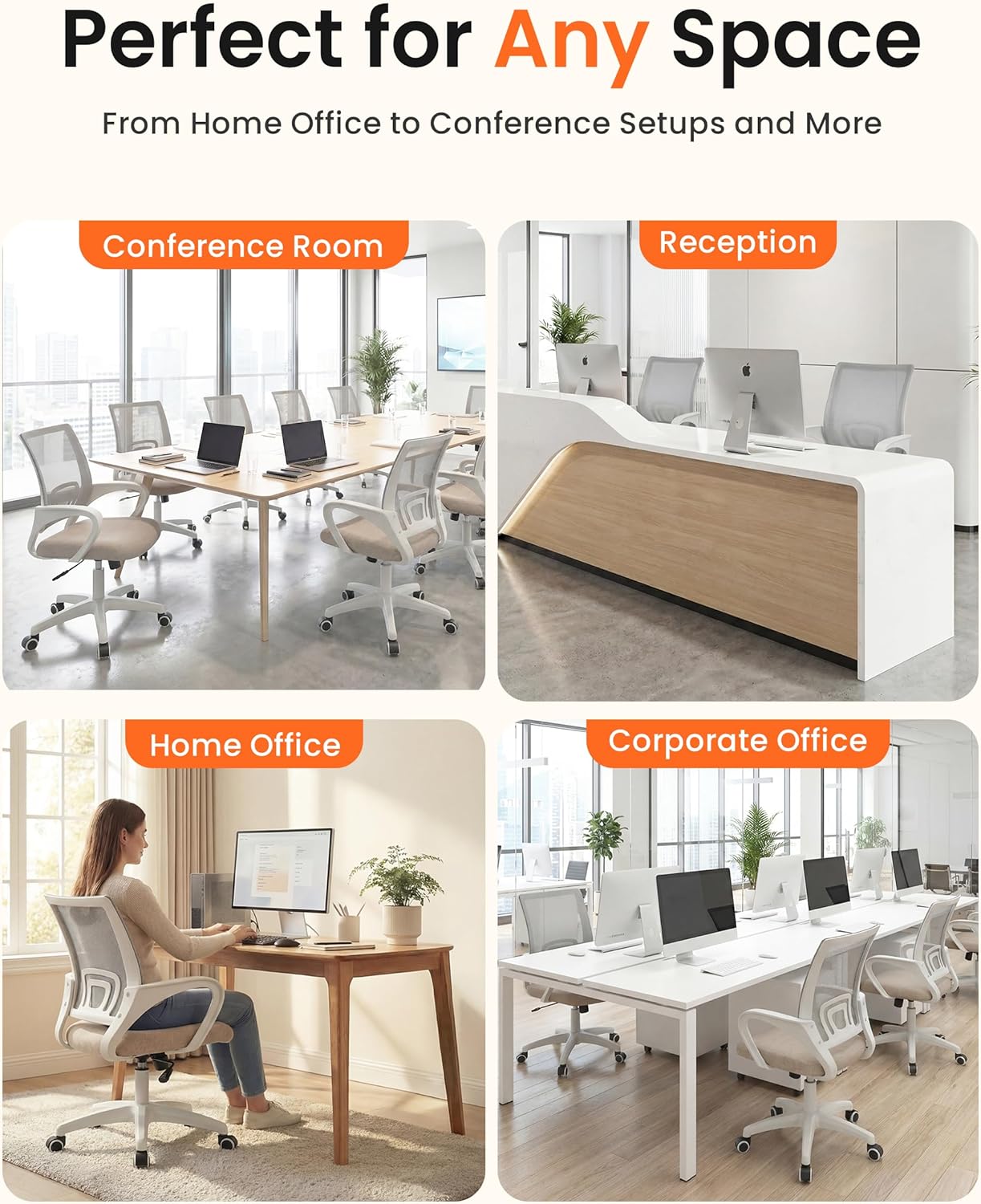 NEO CHAIR Ergonomic Office Desk Chair - Comfy Mesh Cushion, Adjustable Height, Mid Back Support | Beige