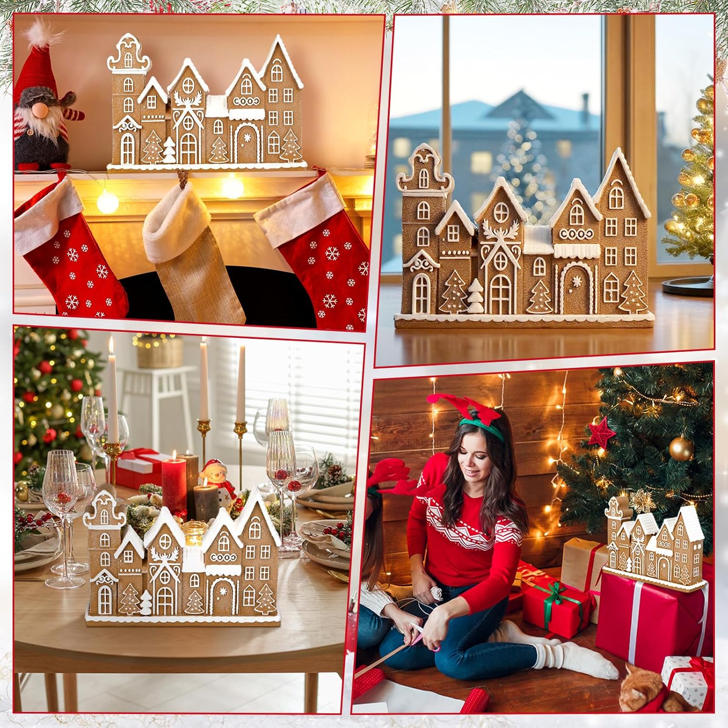 Yookeer Gingerbread House Decor - Festive Resin Collectible Figurines for Christmas Centerpiece | Indoor Table Display