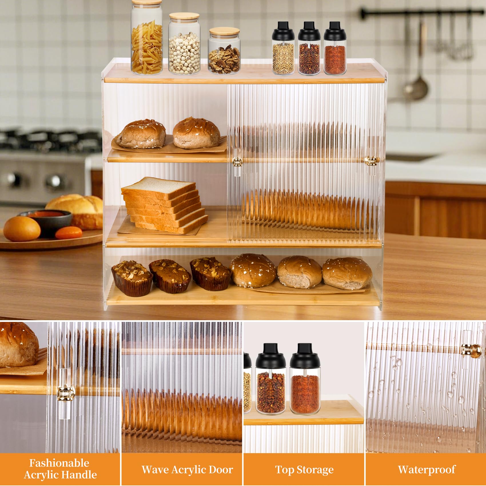 YCHLCHL Durable 4-Layer Bread Box Coffee Cup Storage,Kitchen Counter Decor Organizer