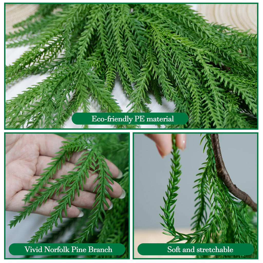 2Pcs 6FT Artificial Norfolk Pine Garlands, Real Touch Winter Christmas Pine Tree Wreath, Green Artificial Greenery Garland for Christmas Holiday Seasonal Indoor Home Decor Mantle